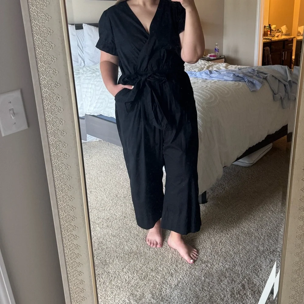 J. Crew Black Wrap Jumpsuit with Tie Waist